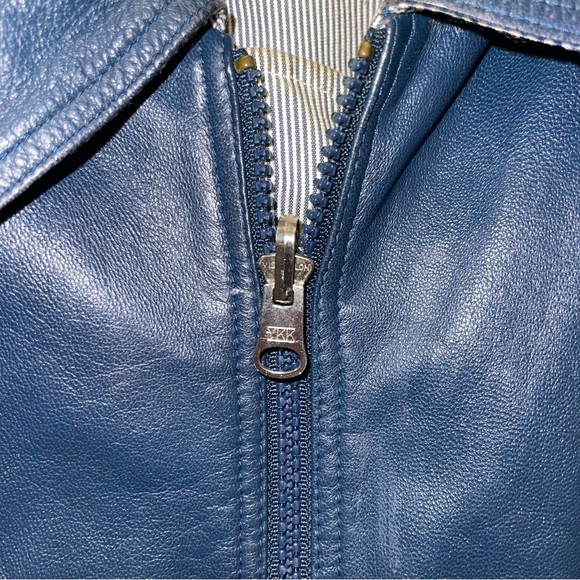 Bally Vintage Daytona Blue Leather Jacket Mens Size 42 - Picture 5 of 9